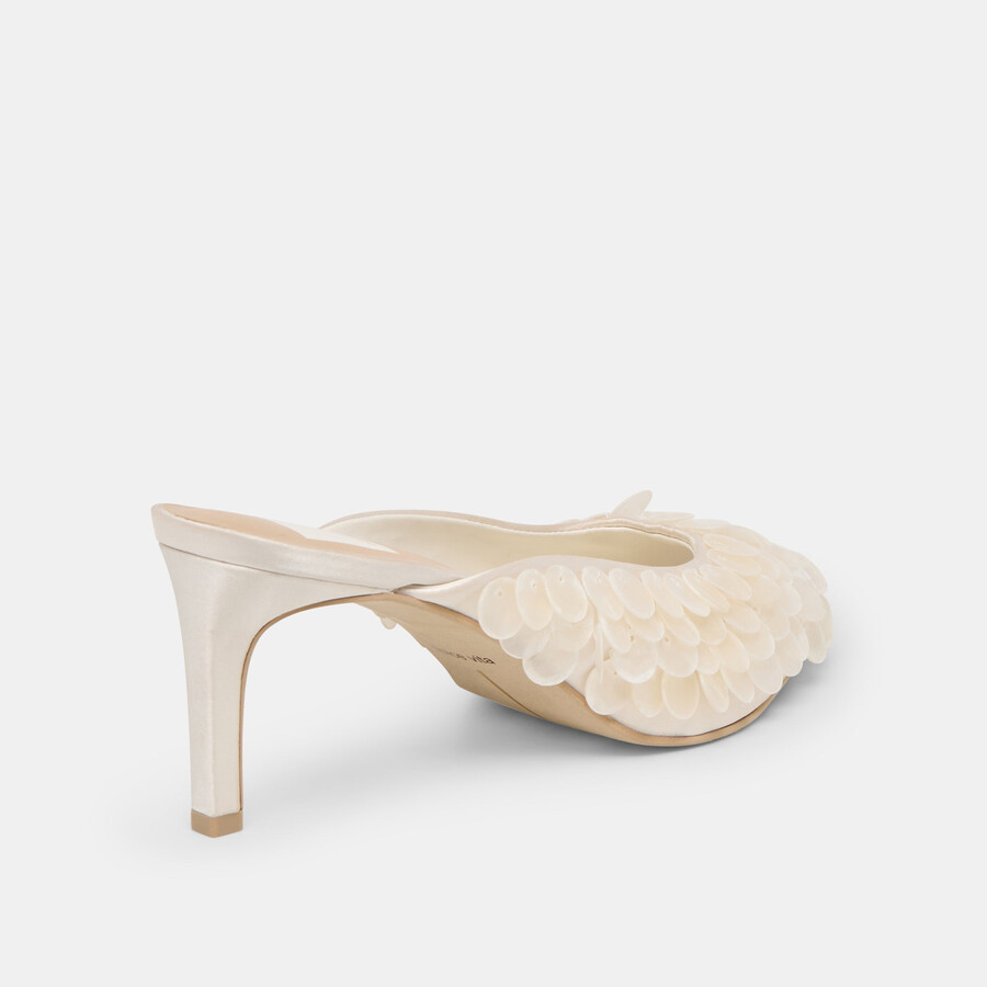 samary confetti heels off white satin