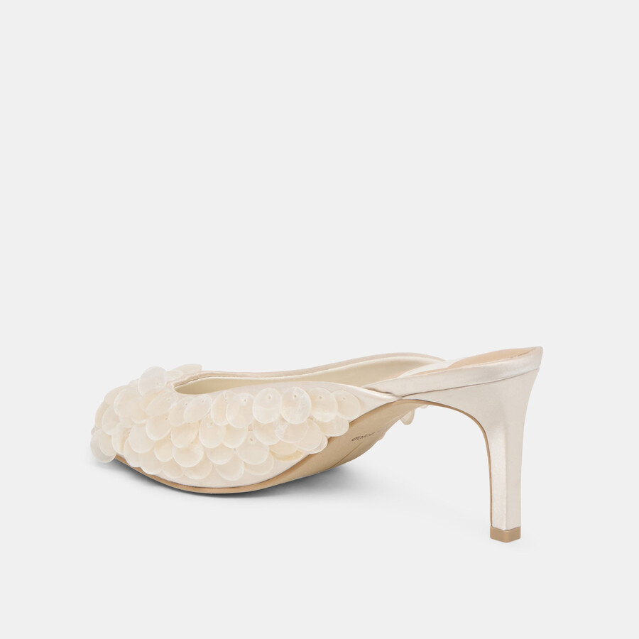 samary confetti heels off white satin
