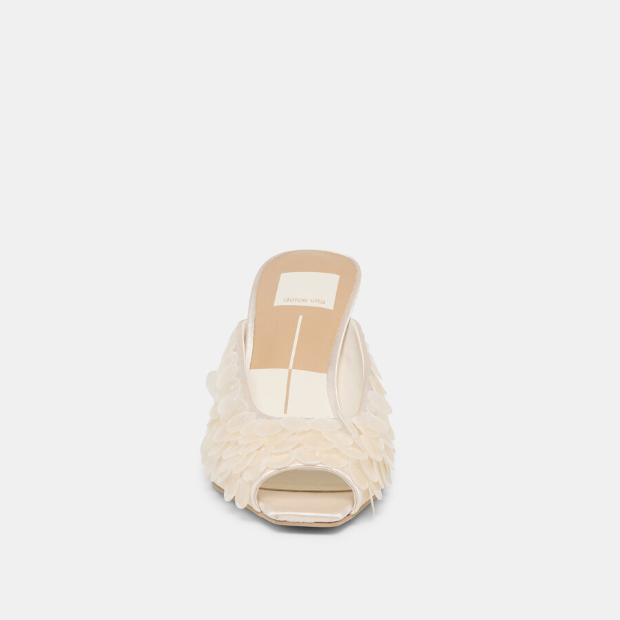 samary confetti heels off white satin