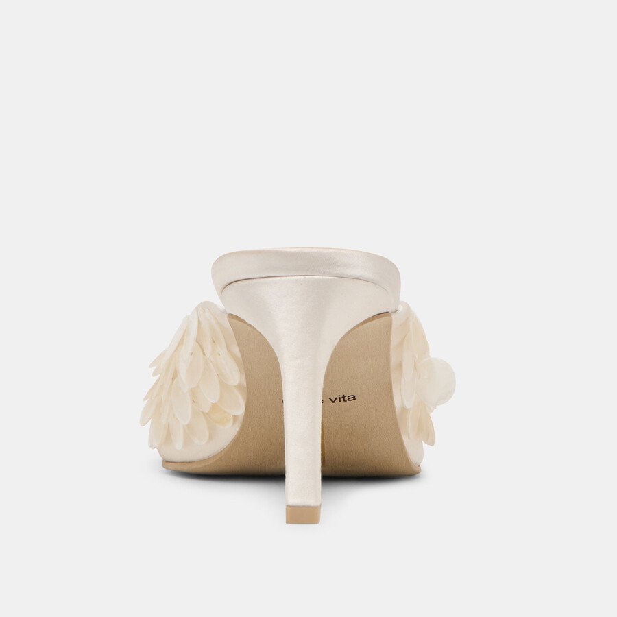 samary confetti heels off white satin
