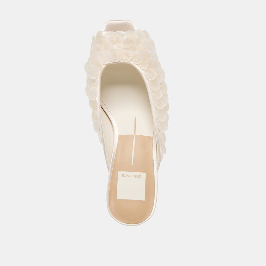 samary confetti heels off white satin