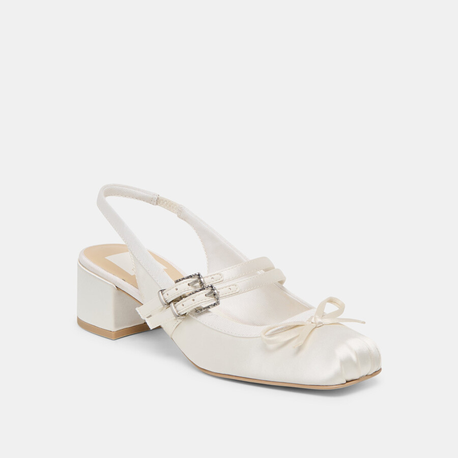 loris heels true white satin