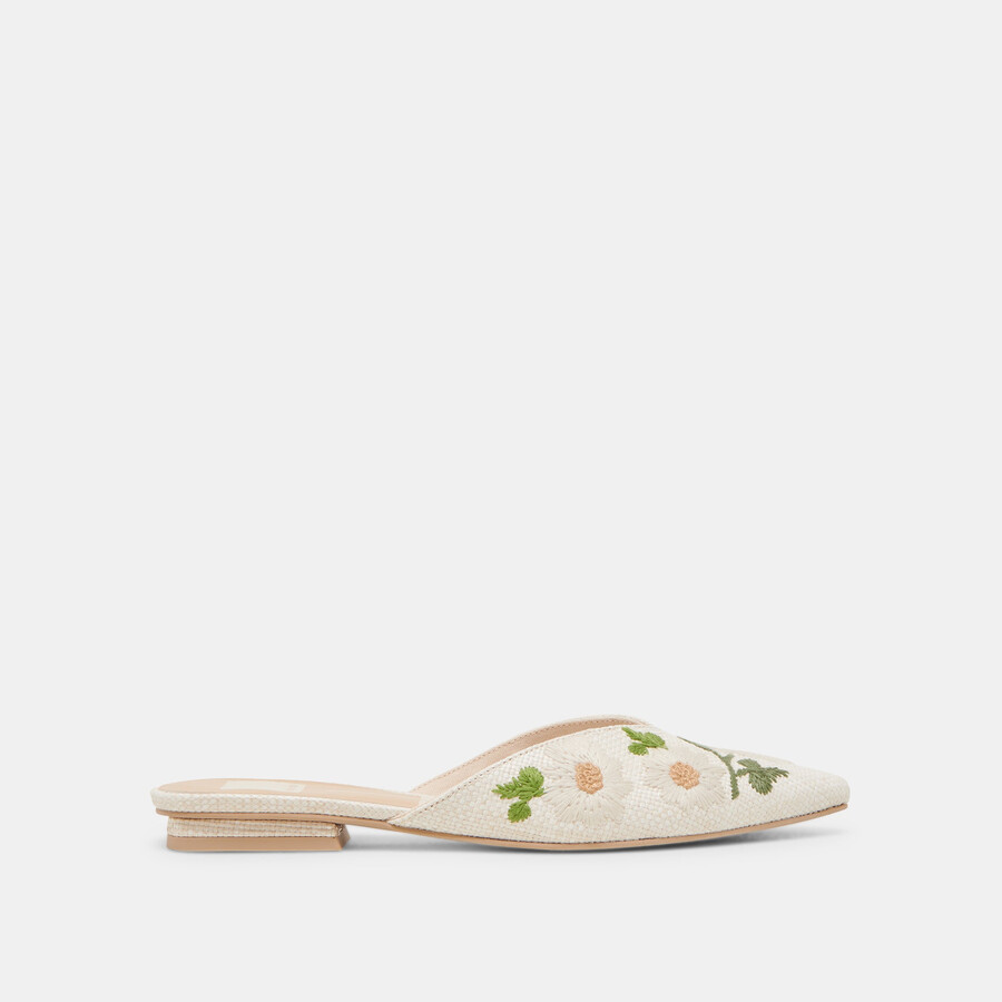 elm flats white floral raffia