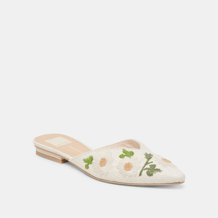 elm flats white floral raffia