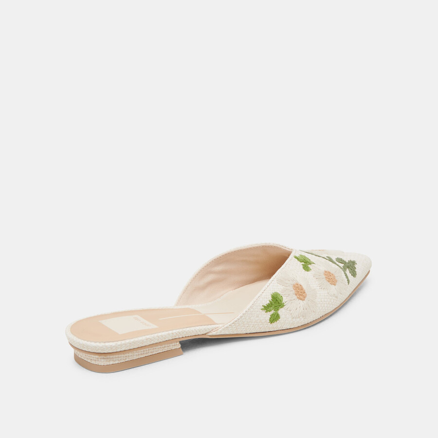 elm flats white floral raffia