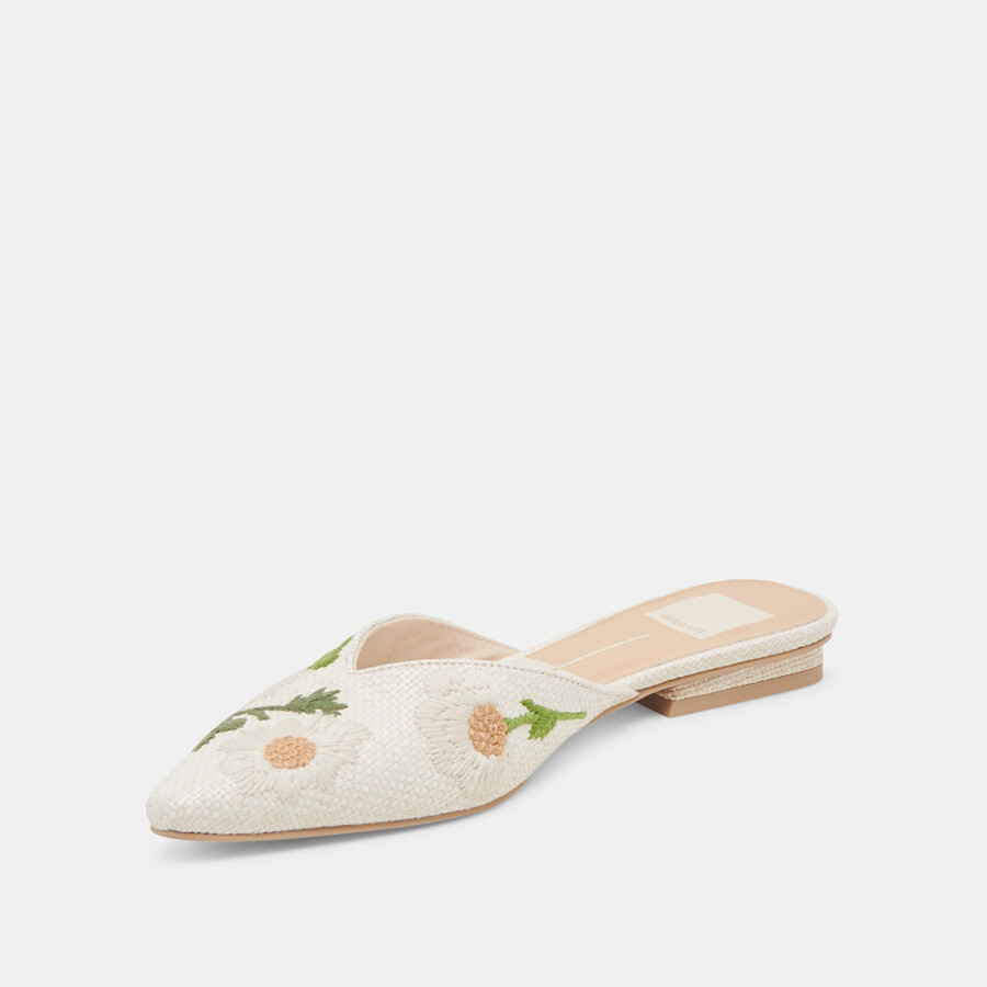 elm flats white floral raffia