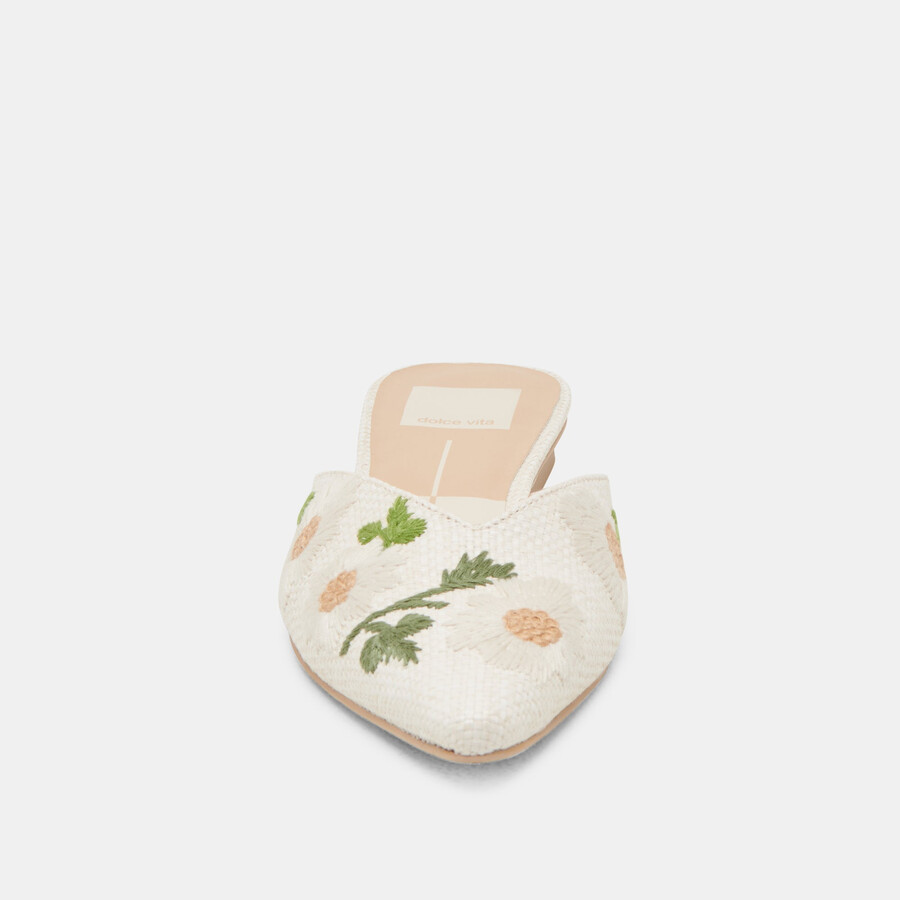 elm flats white floral raffia