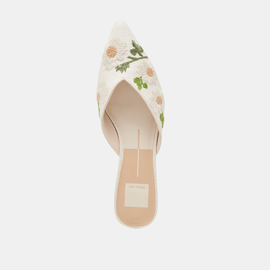 elm flats white floral raffia