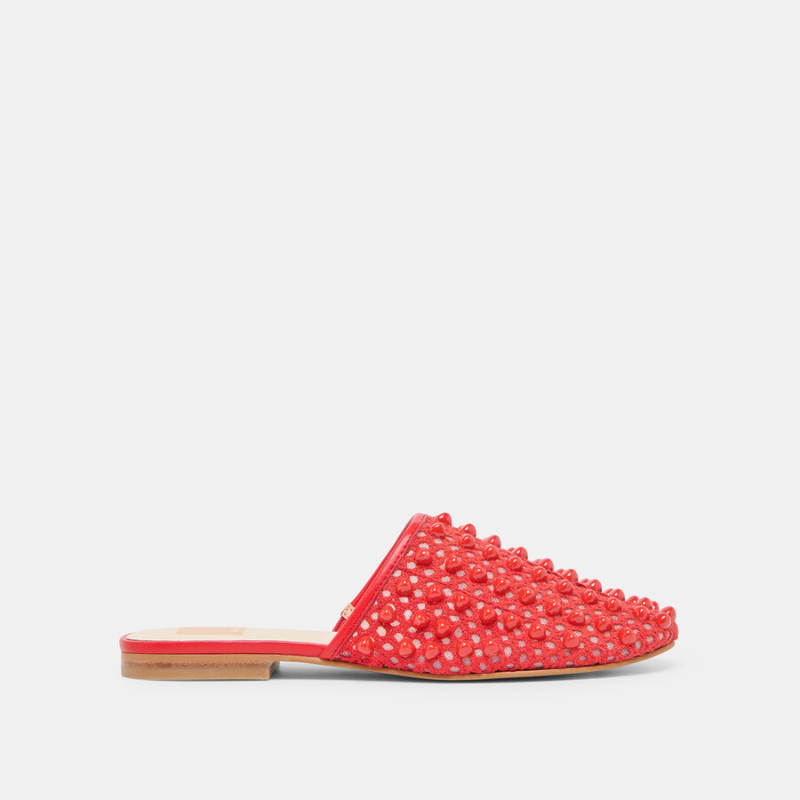 rova bead flats chili beaded mesh