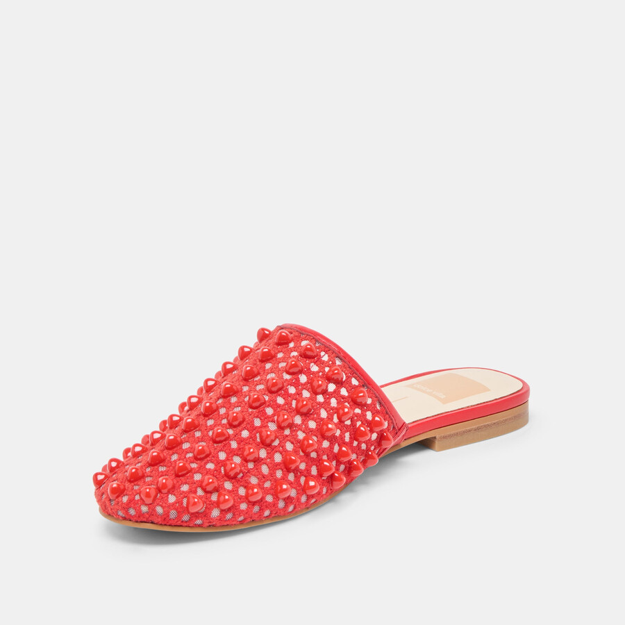 rova bead flats chili beaded mesh