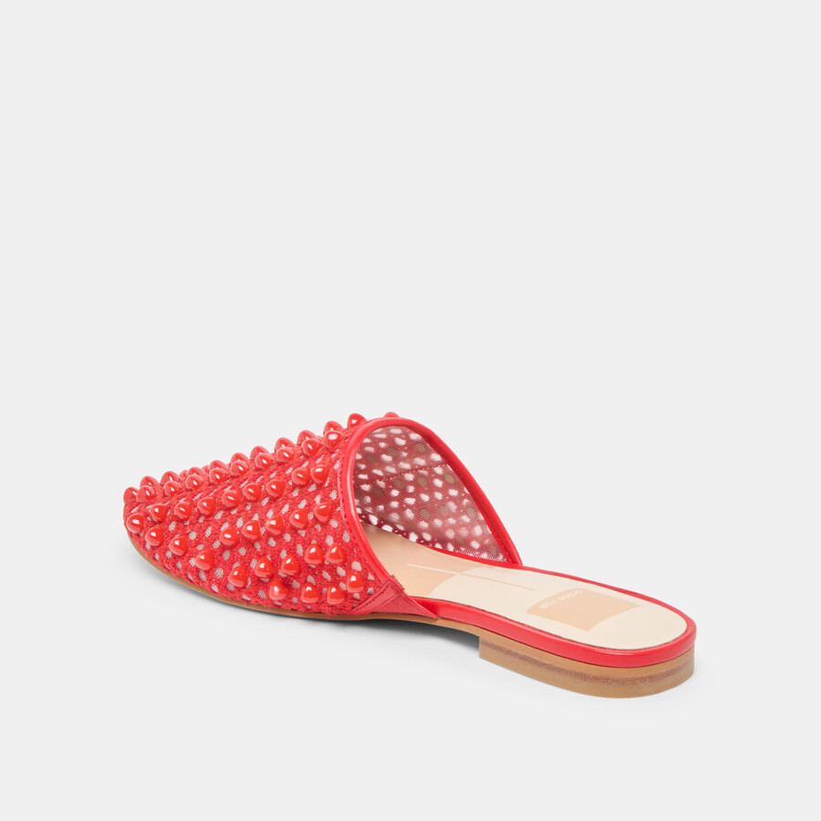rova bead flats chili beaded mesh