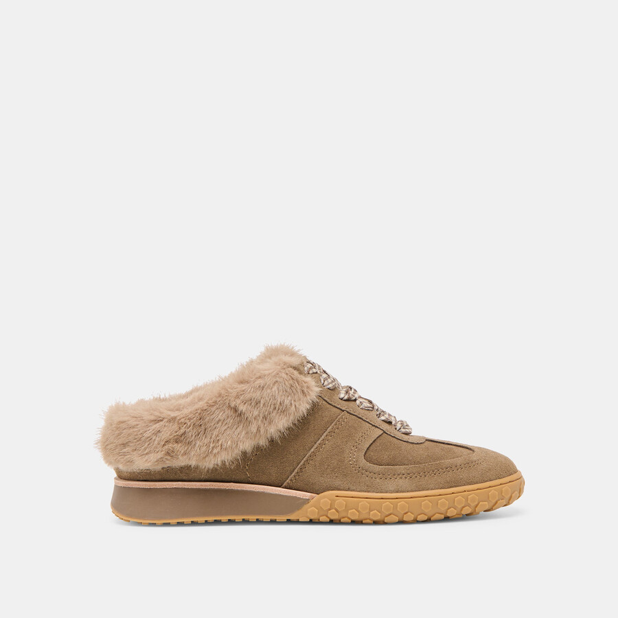 izzey plush sneakers olive suede