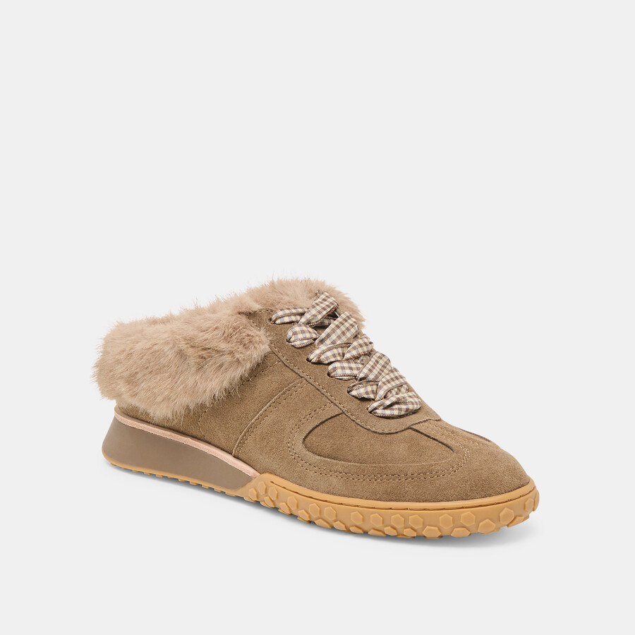 izzey plush sneakers olive suede