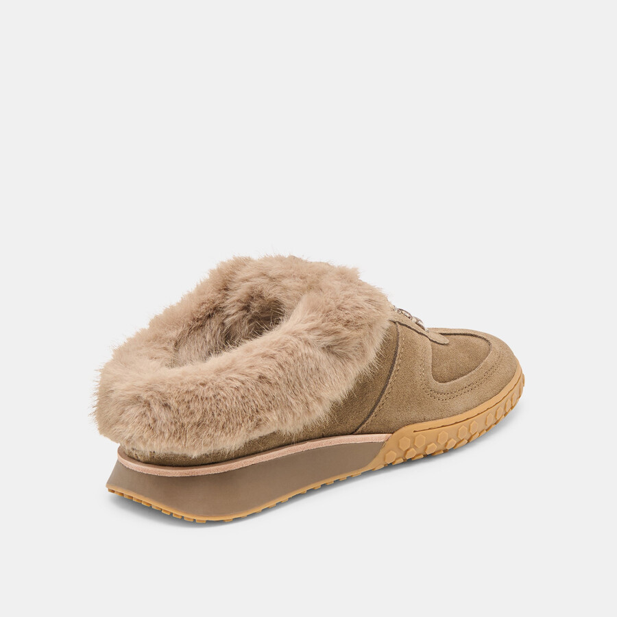 izzey plush sneakers olive suede