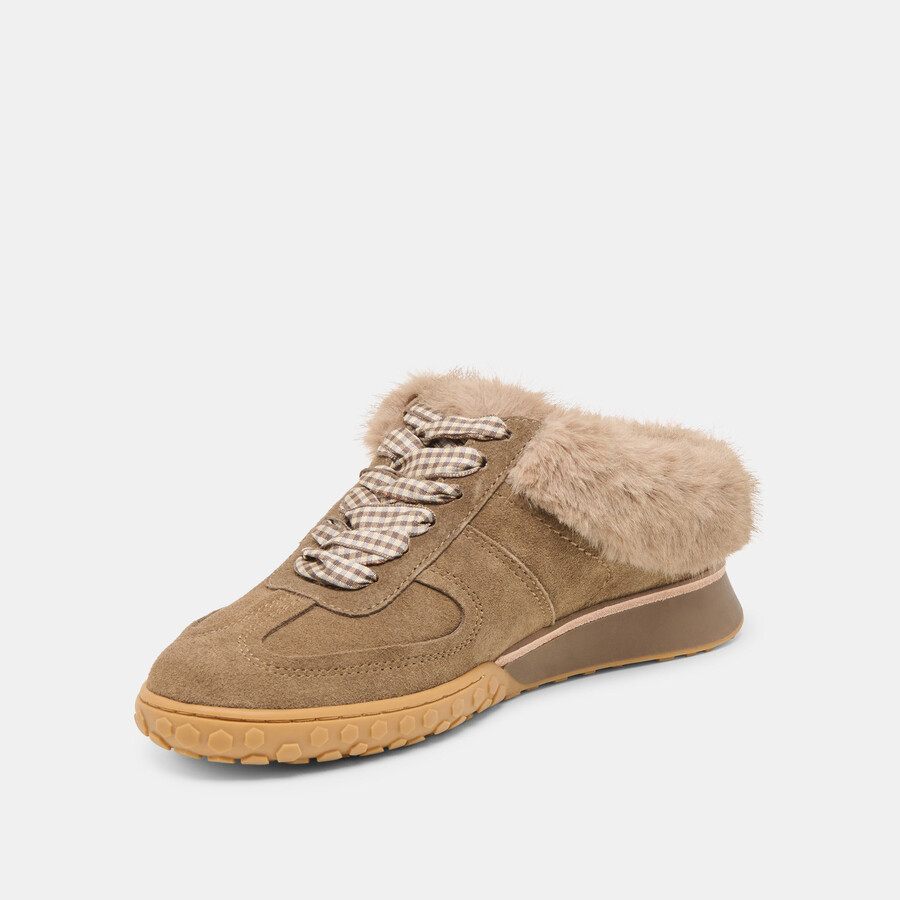 izzey plush sneakers olive suede