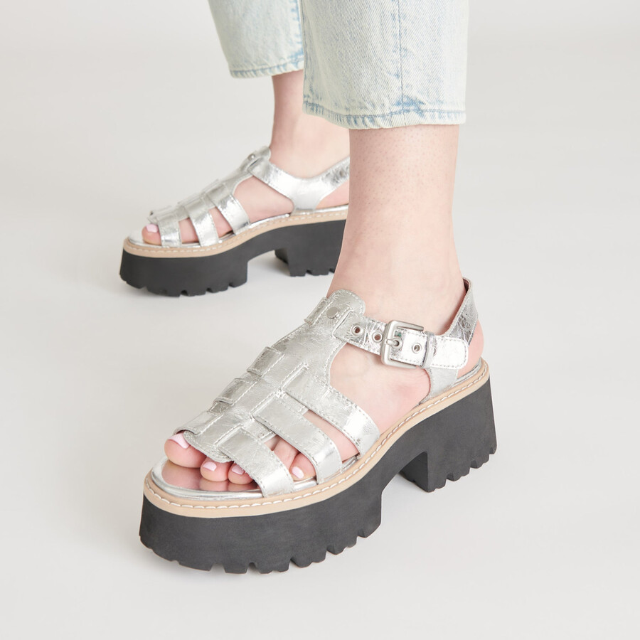 latice sandals silver distressed leather