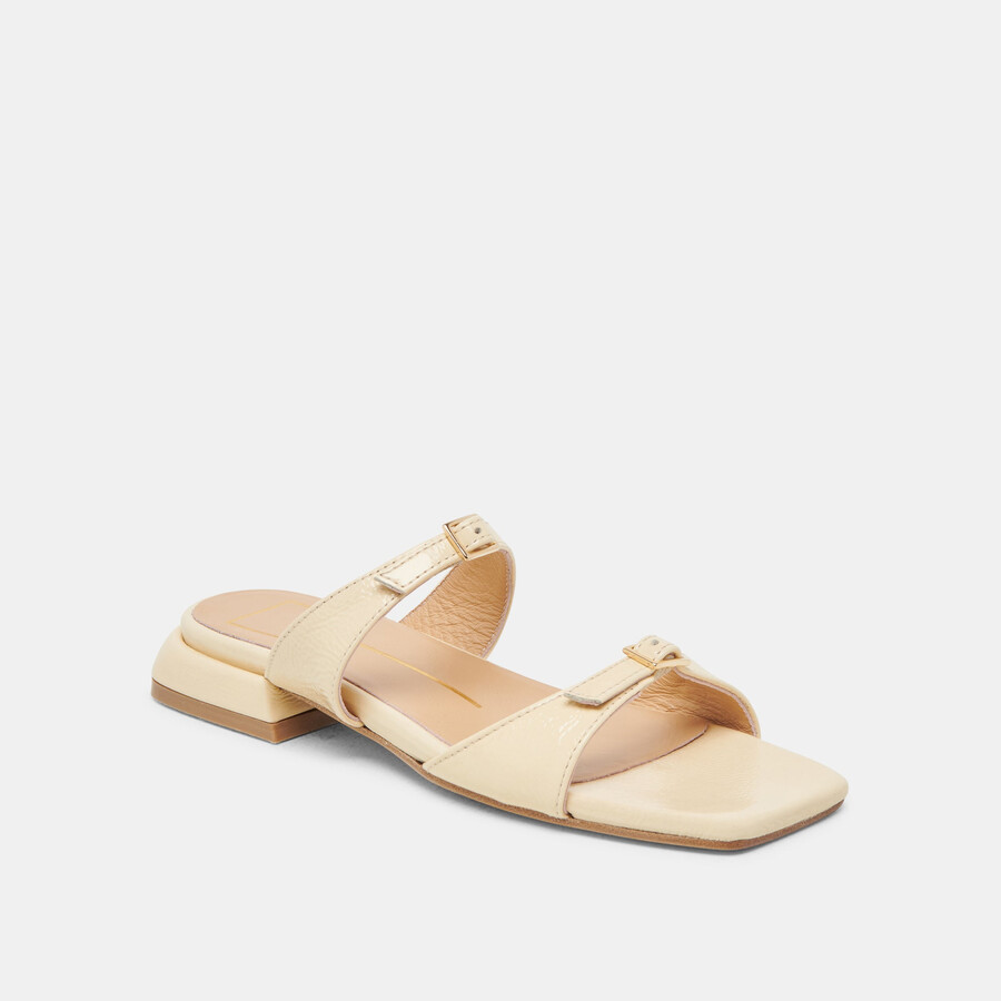 lavern sandals light yellow crinkle patent
