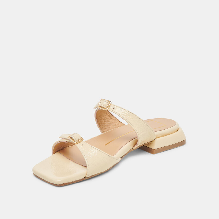 lavern sandals light yellow crinkle patent