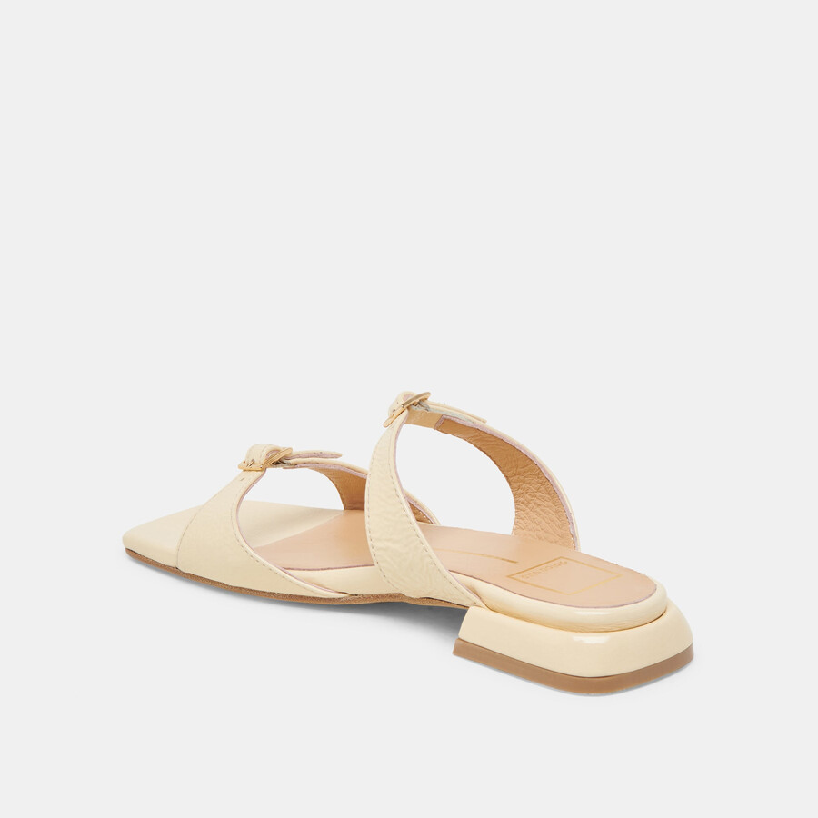 lavern sandals light yellow crinkle patent