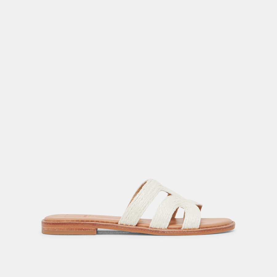 emon wide sandals white raffia