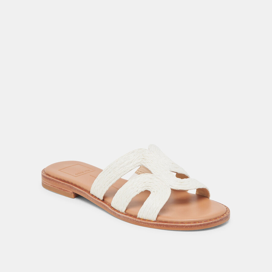 emon wide sandals white raffia