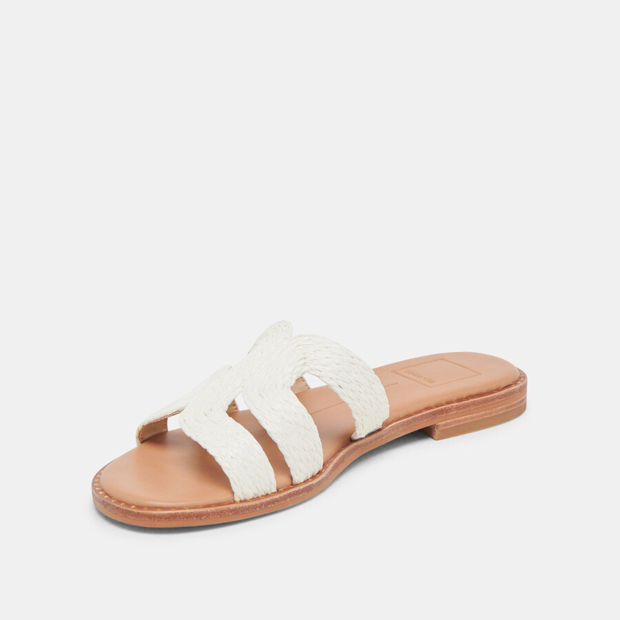 emon wide sandals white raffia