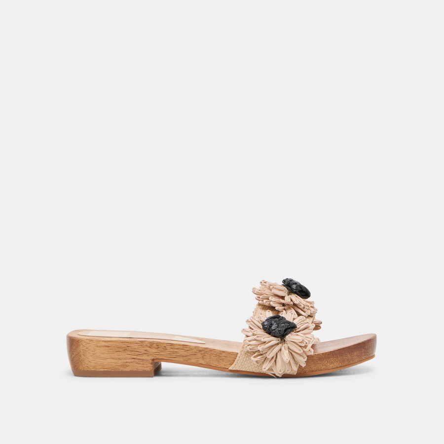 ariena sandals black natural floral raffia