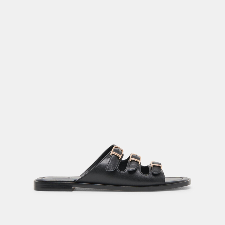 fin sandals black leather