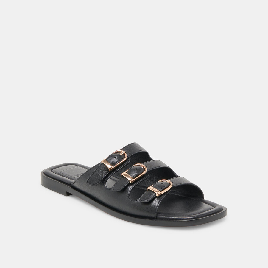 fin sandals black leather