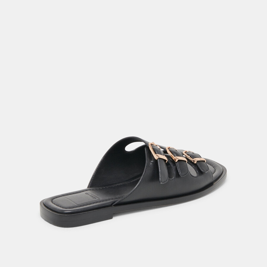 fin sandals black leather