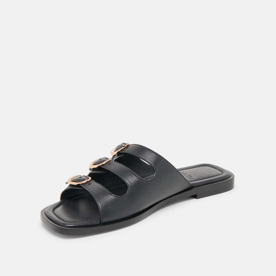 fin sandals black leather
