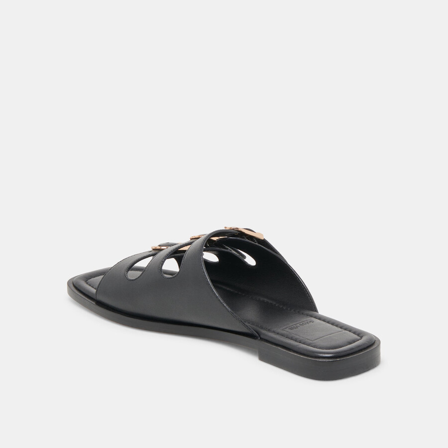 fin sandals black leather
