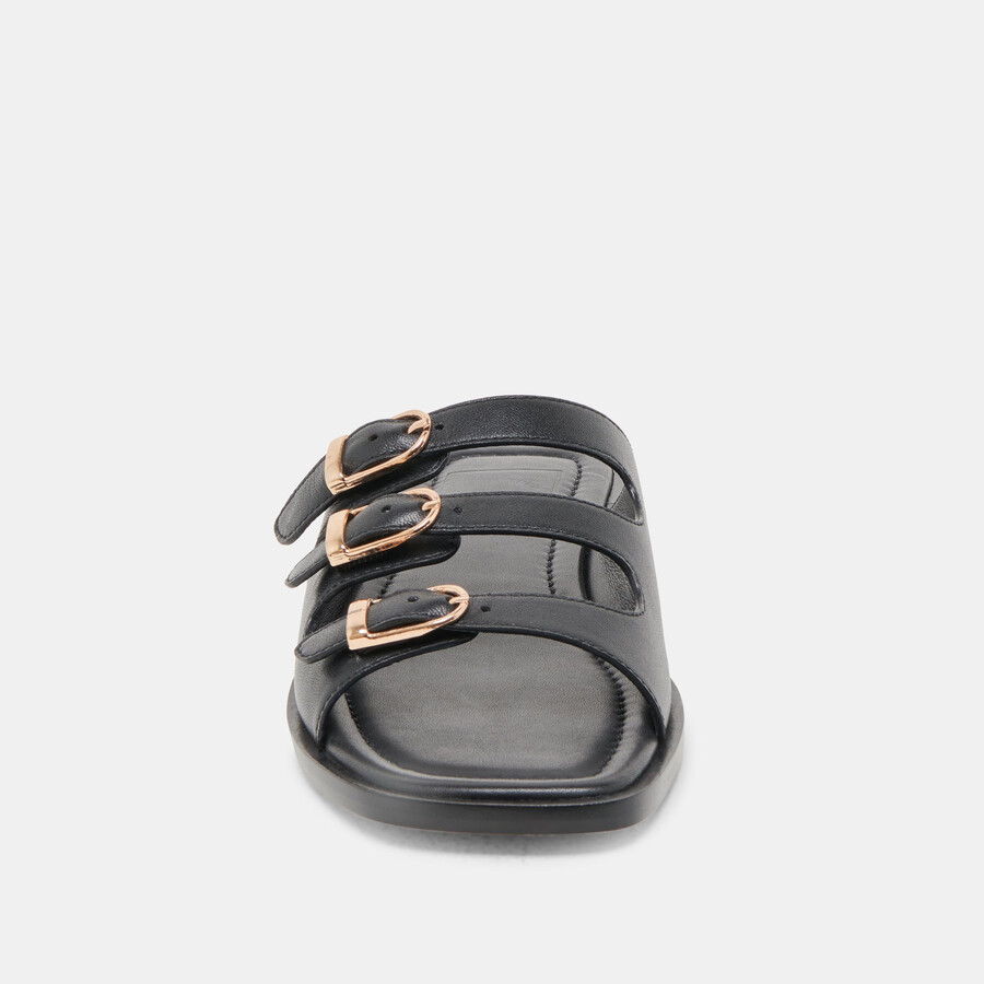 fin sandals black leather