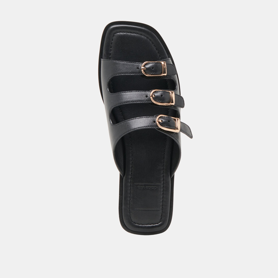 fin sandals black leather