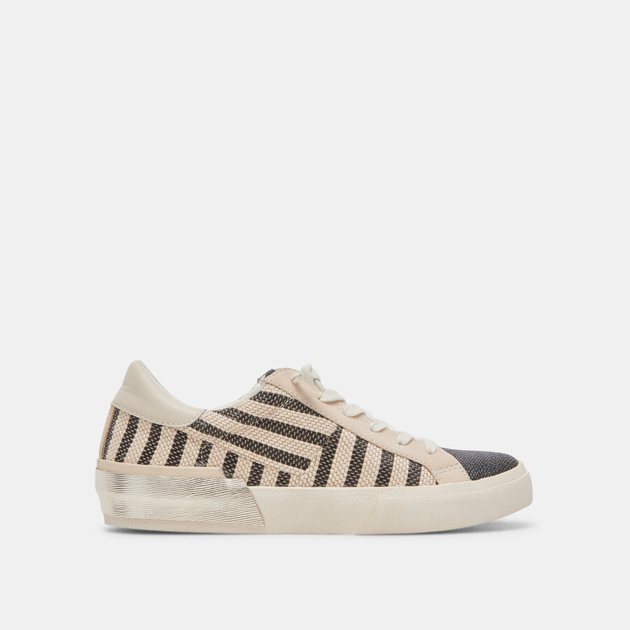 zina patch sneakers black beige raffia