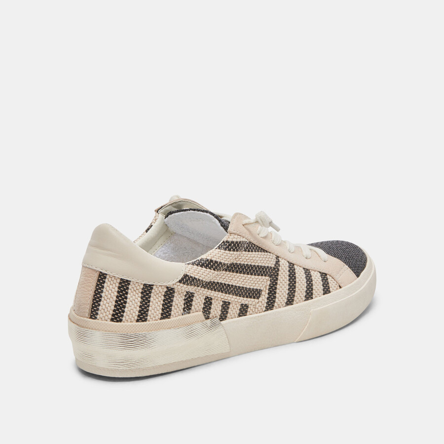 zina patch sneakers black beige raffia