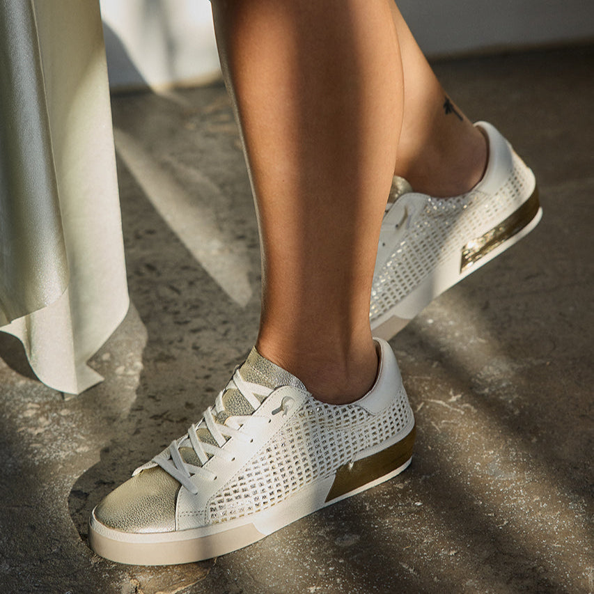 zina sneakers bone gold woven