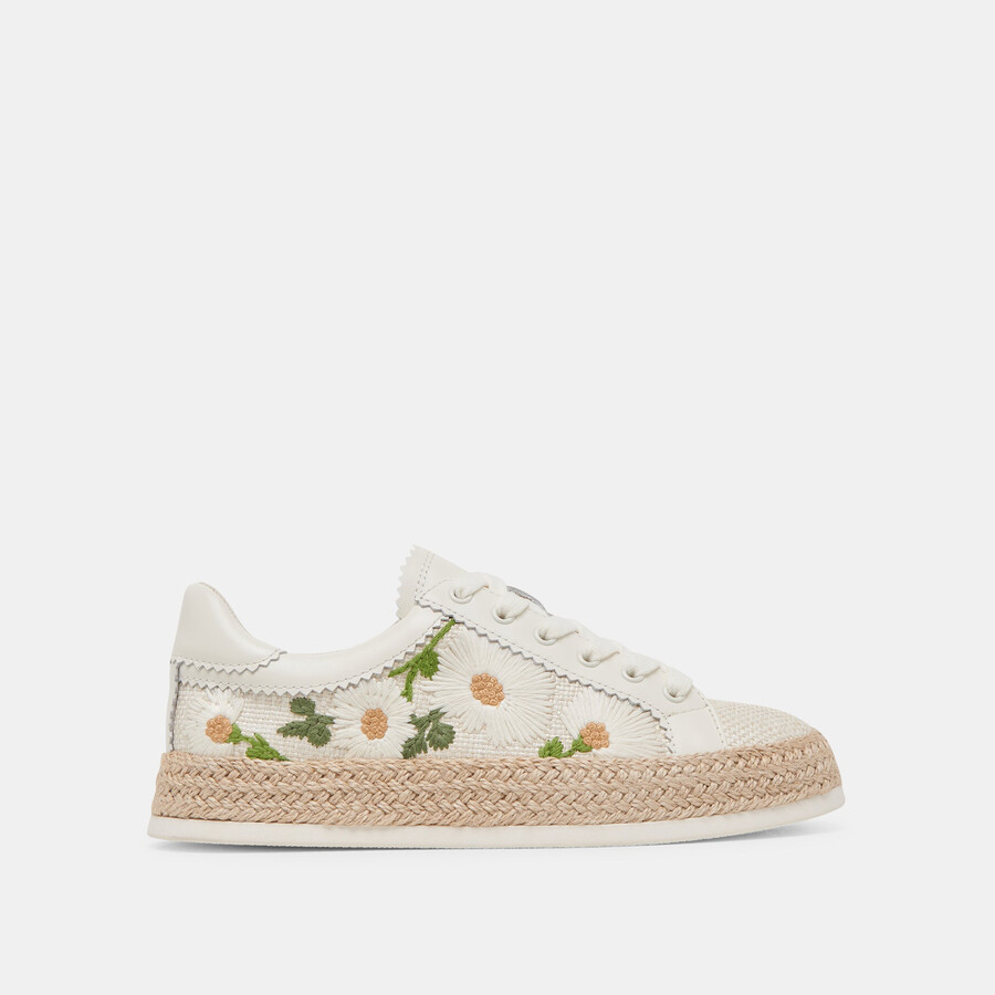 azalia sneakers white floral raffia