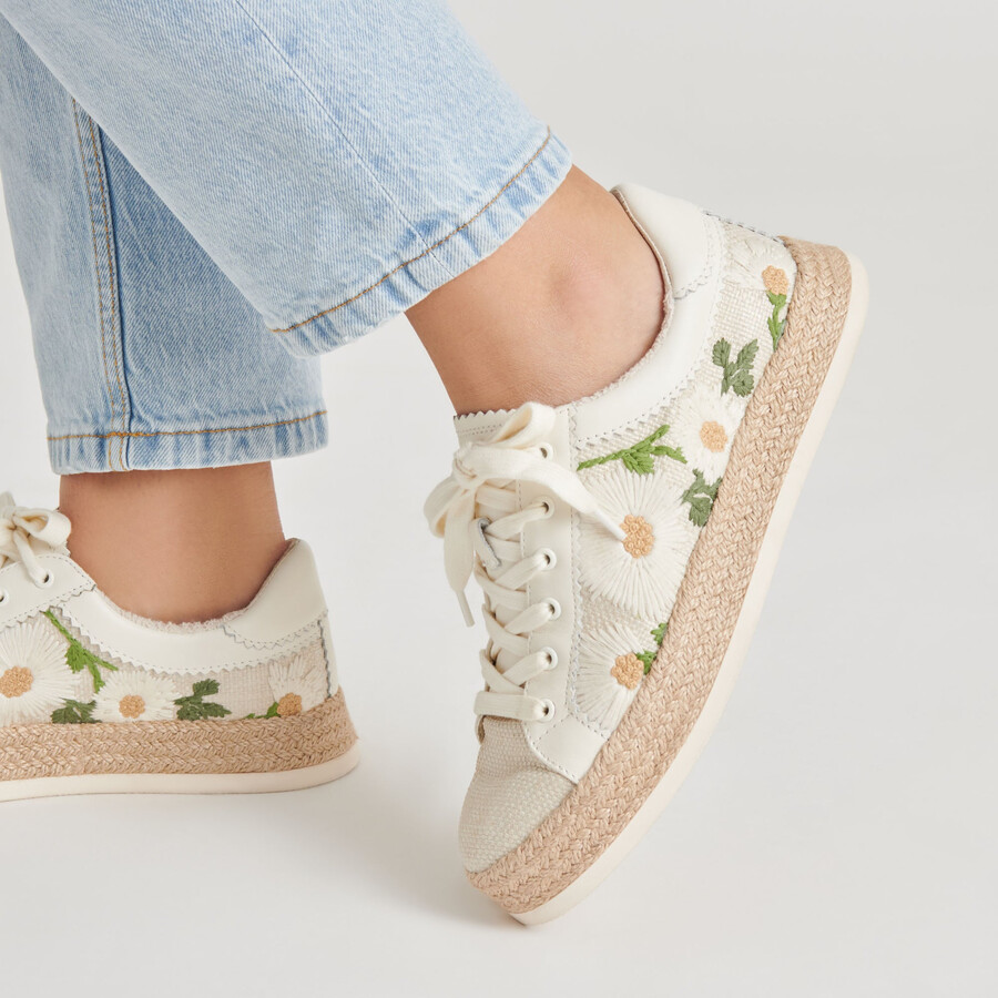 azalia sneakers white floral raffia
