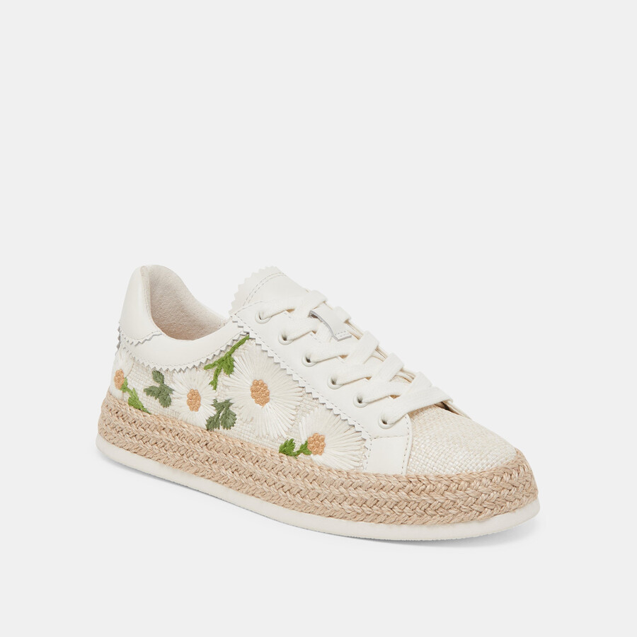 azalia sneakers white floral raffia