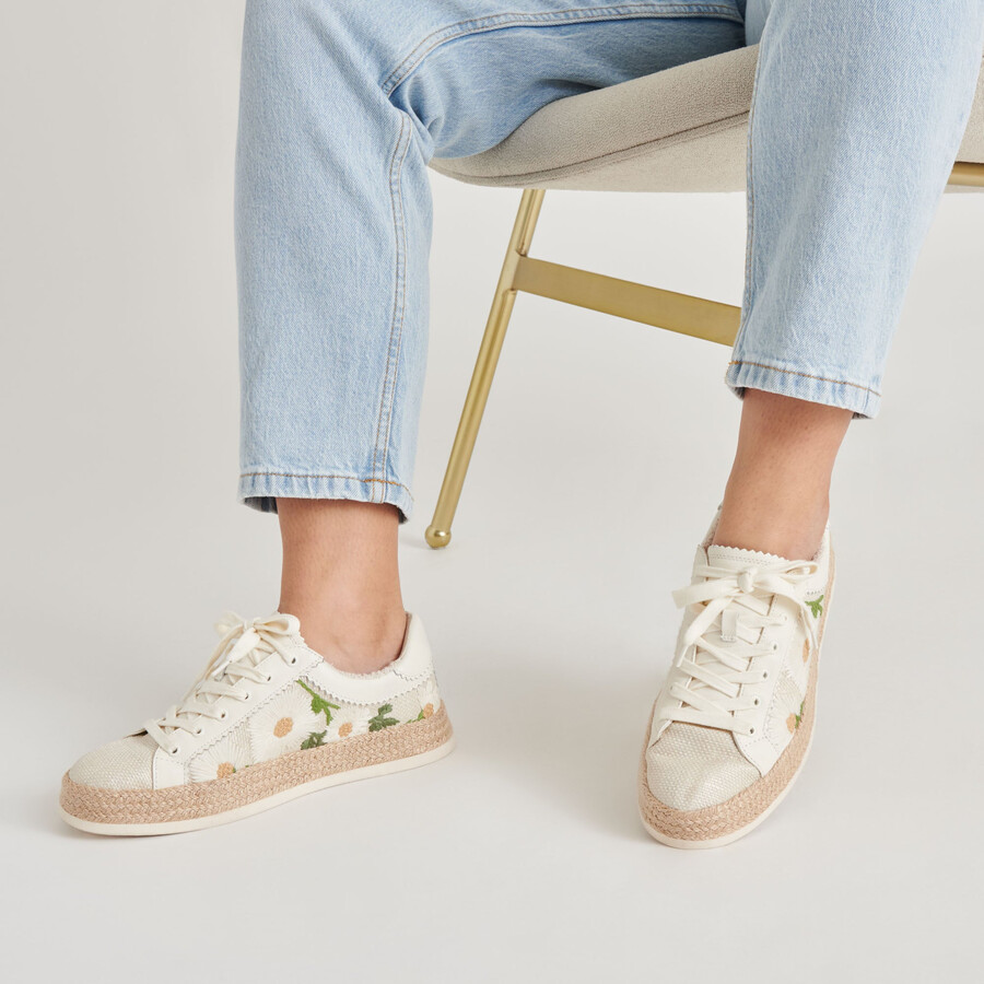 azalia sneakers white floral raffia