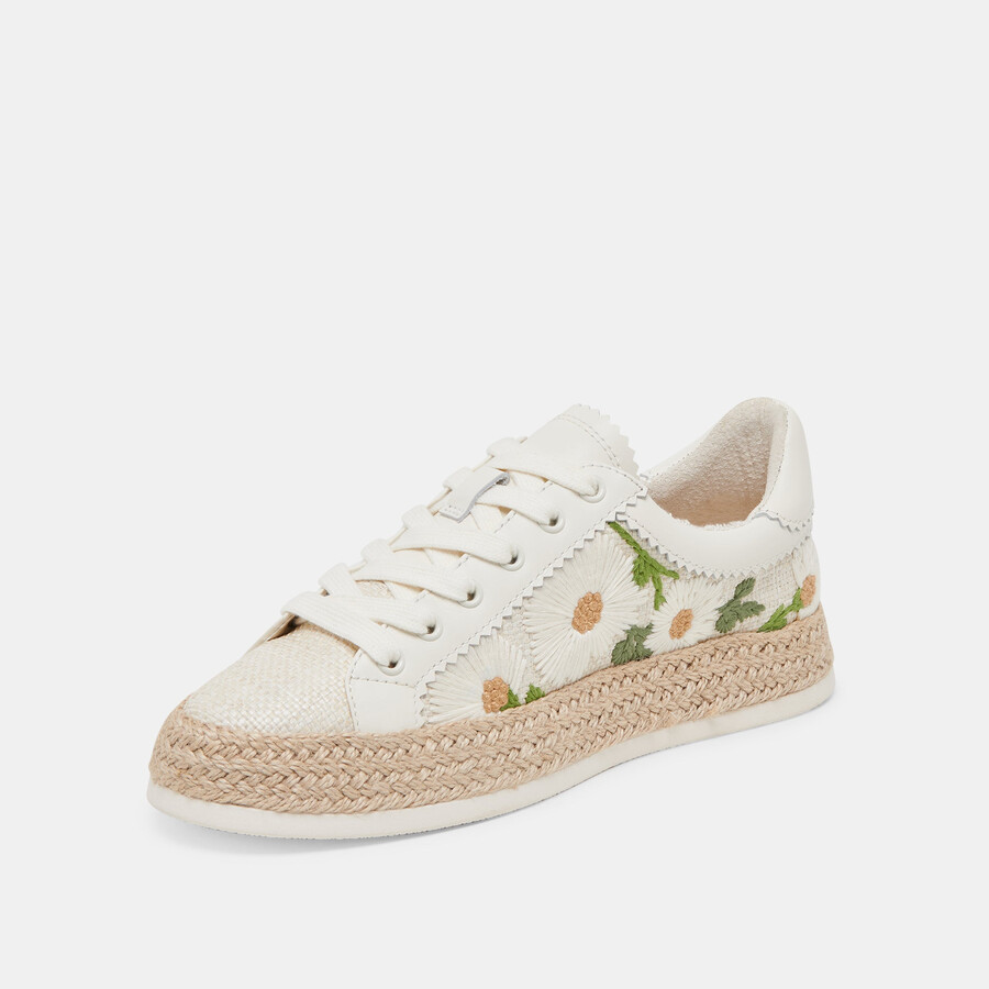 azalia sneakers white floral raffia
