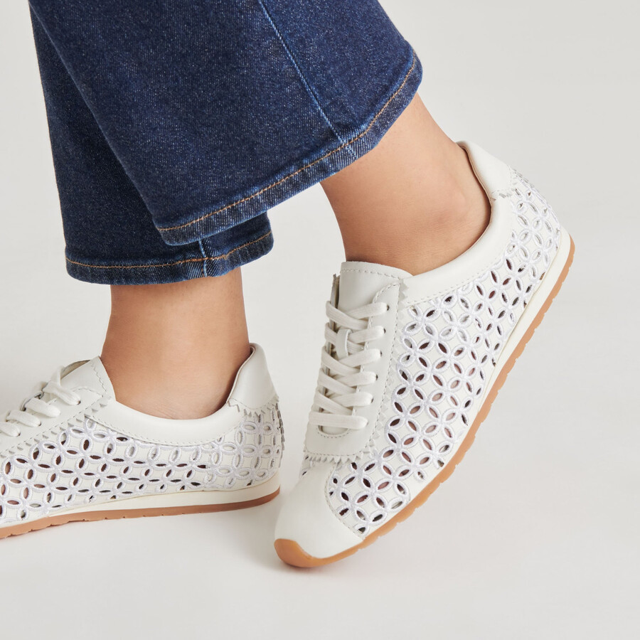 danie eyelet perf sneakers true white leather