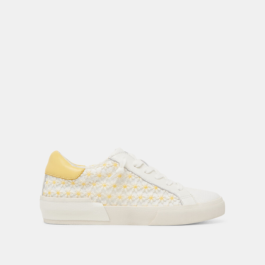 zina floral sneakers white yellow floral mesh