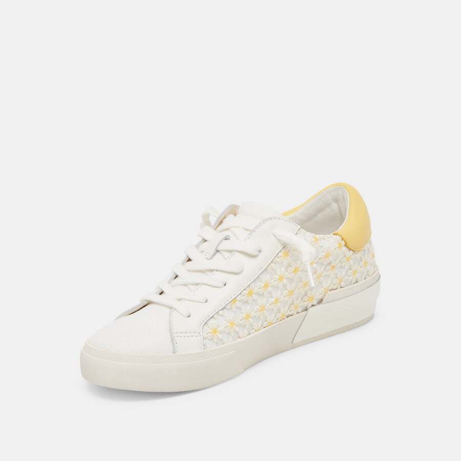 zina floral sneakers white yellow floral mesh