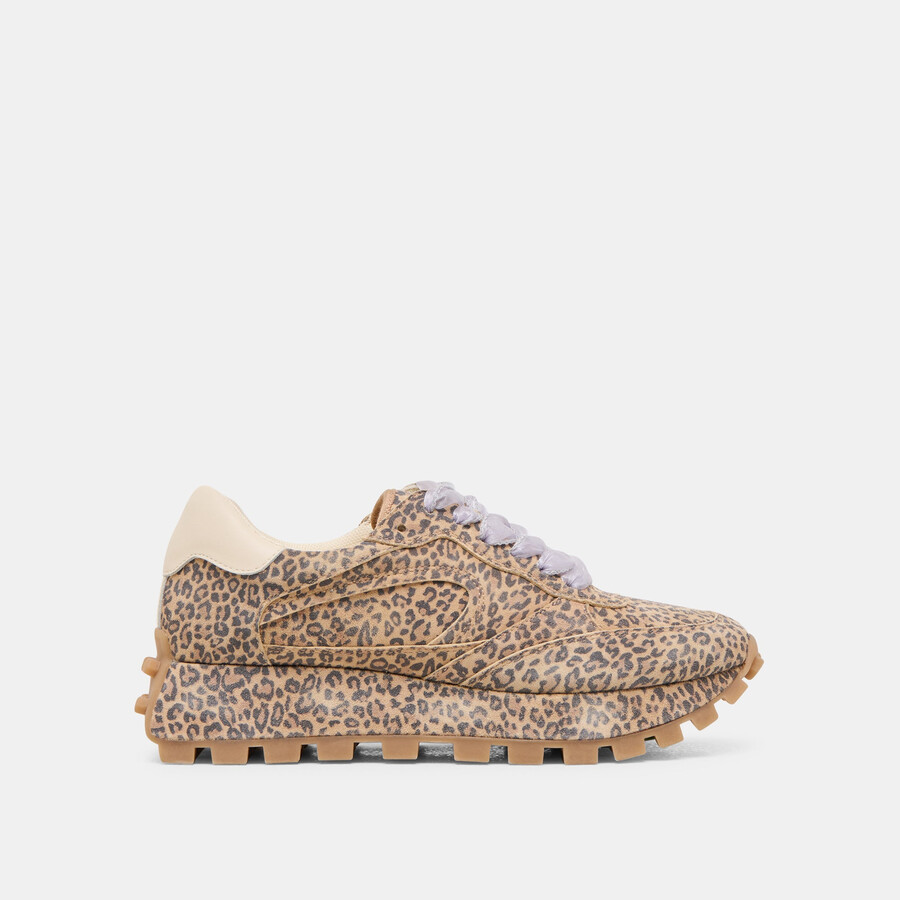 tricia sneakers tan leopard printed suede