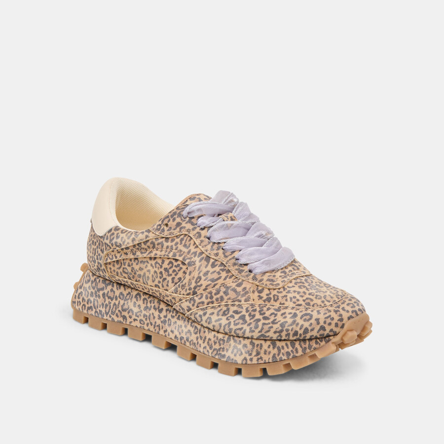 tricia sneakers tan leopard printed suede