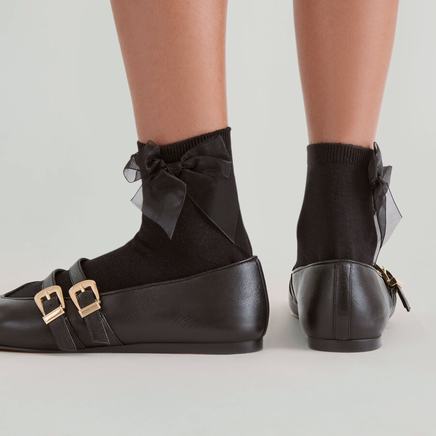 bow anklet socks black