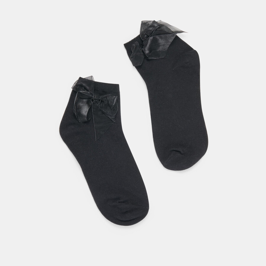 bow anklet socks black
