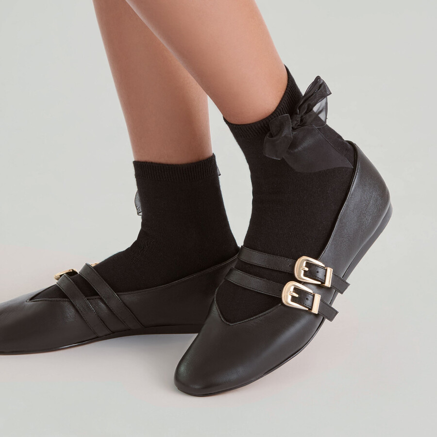 bow anklet socks black